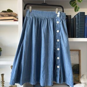 Talbots Blue Smocked A-Line Midi Skirt